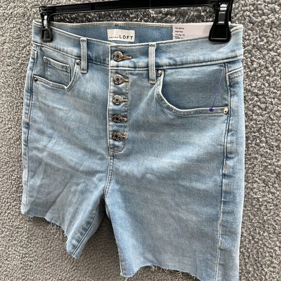 Ann Taylor LOFT Women’s Skinny Cut Off Denim Shorts High Rise Blue Size 30 NWT - Picture 2 of 15